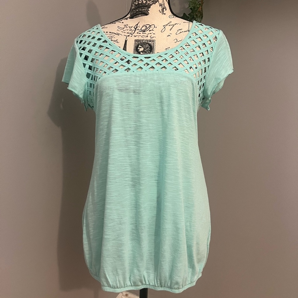 Maurices Teal Lattice Blouse Top Shirt - Picture 2 of 6